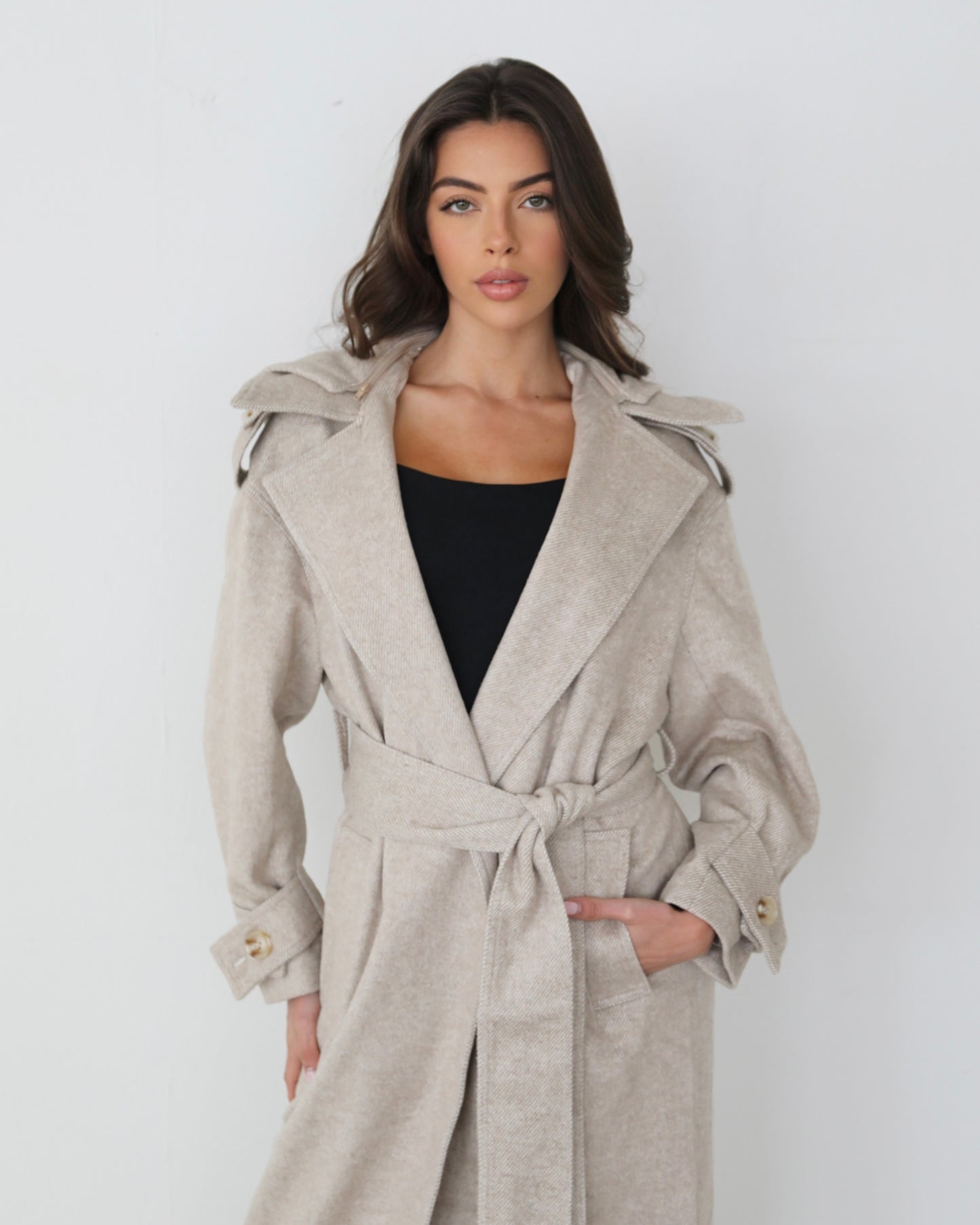 Sand Wool Belted Coat