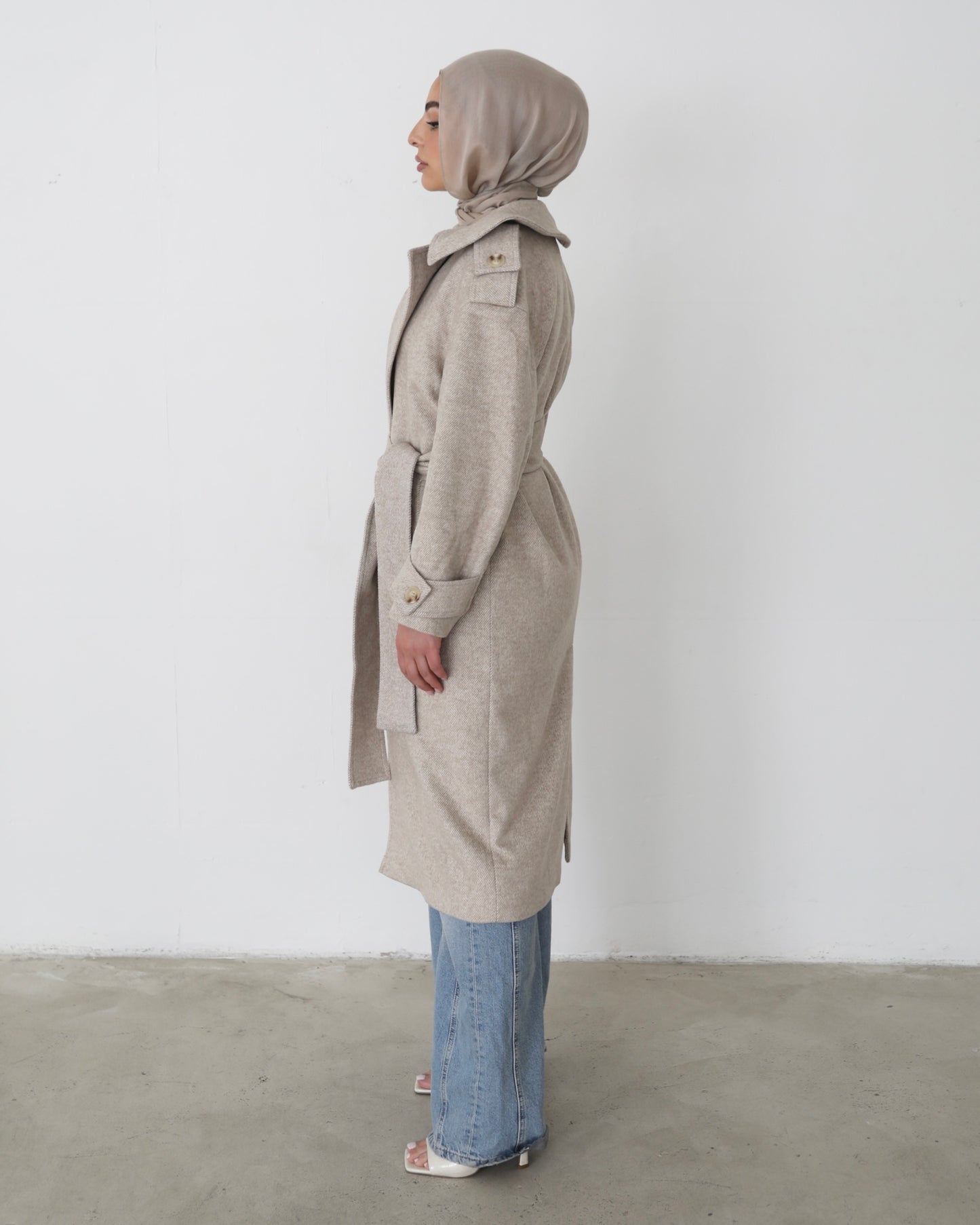 Sand Wool Belted Coat