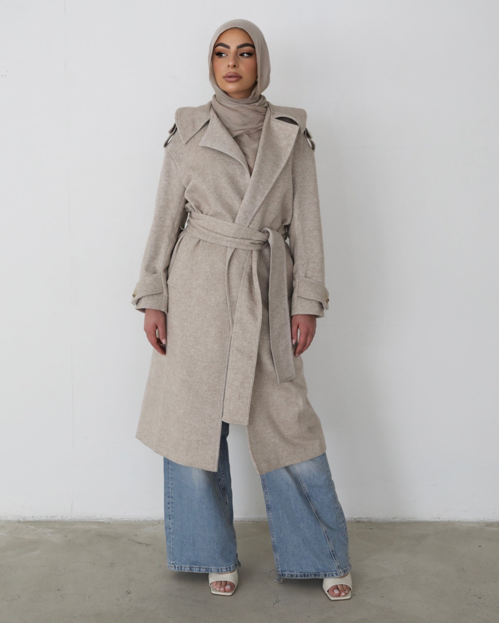 Sand Wool Belted Coat