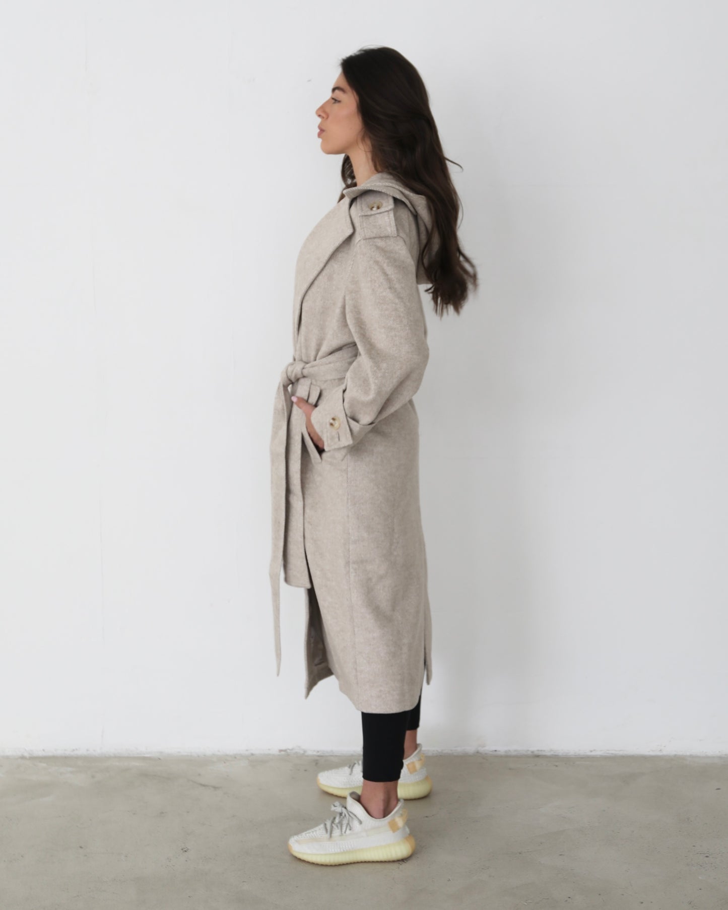 Sand Wool Belted Coat