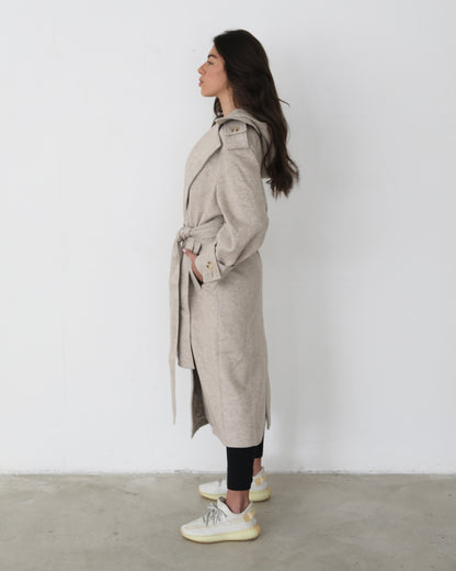 Sand Wool Belted Coat