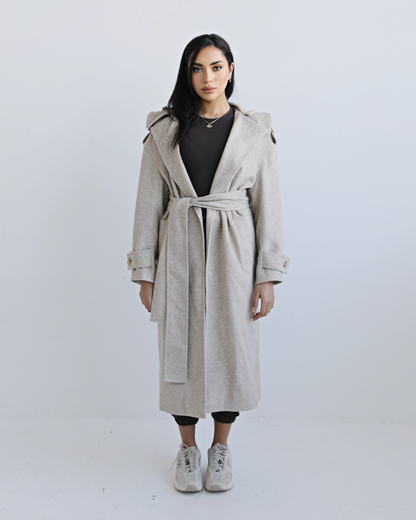 Sand Wool Belted Coat