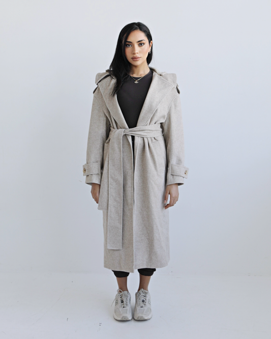 Sand Wool Belted Coat