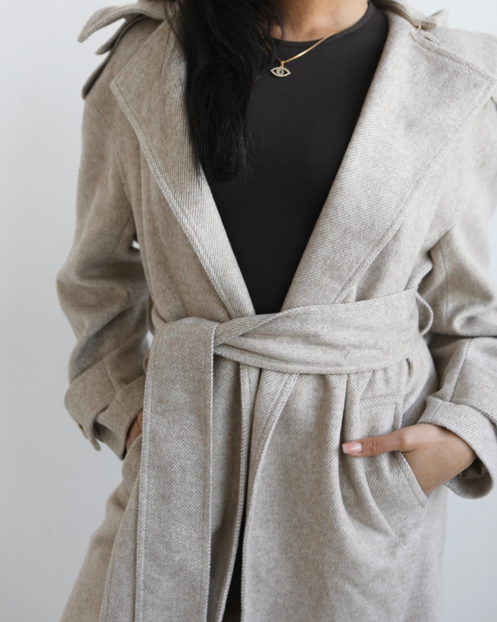Sand Wool Belted Coat